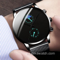 Reloj de cuero deportivo informal minimalista de Ginebra, relojes de pulsera analógicos simples negros para hombre, reloj de pulsera de Guangzhou de la marca china, venta al por mayor